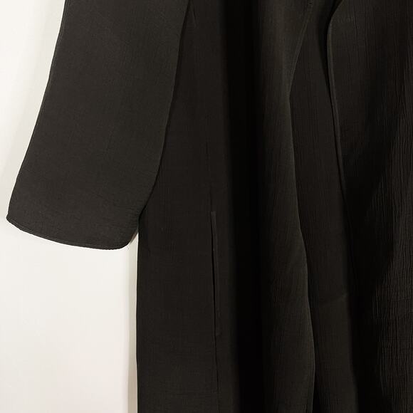 Eileen Fisher L Black Long Open Front Textured Blazer Jacket Silk Blend Magnetic - Picture 5 of 9